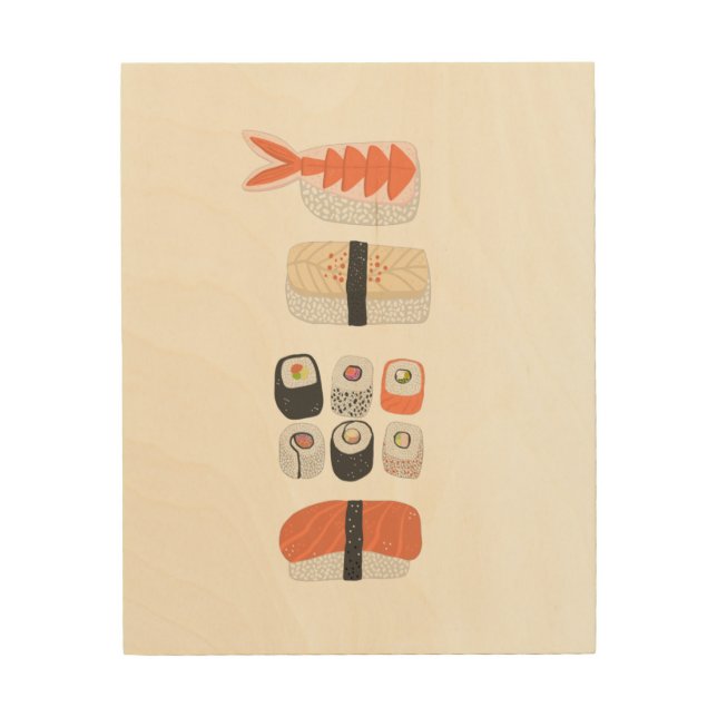 Japanese Sushi Nigiri Maki Roll Wood Wall Art (Front)