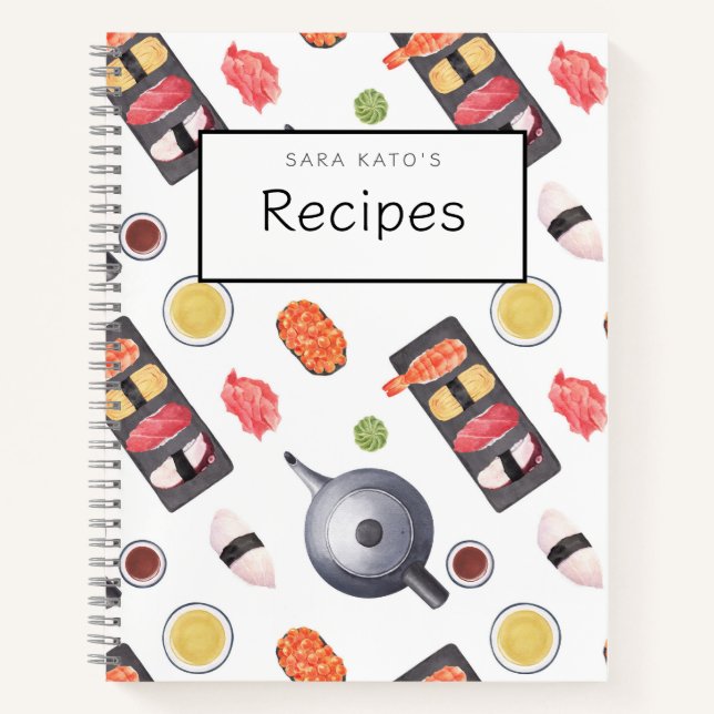 Japanese Sushi Nigiri Pattern Recipe Book (Front)
