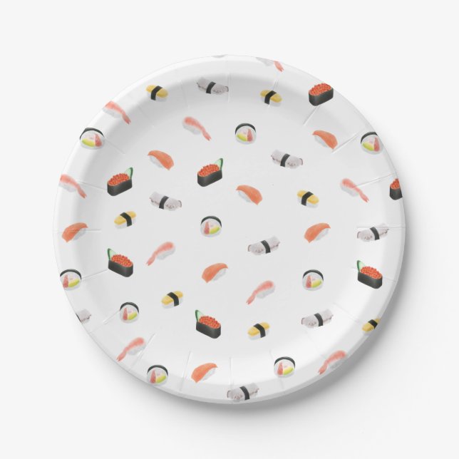 Japanese Sushi Pattern Paper Plates (Front)