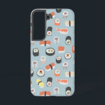 Japanese Sushi Pattern Samsung Galaxy S22 Case<br><div class="desc">A Japaneses sushi,  maki roll and nigiri design on a duck egg blue background. Original art by Nic Squirrell.</div>