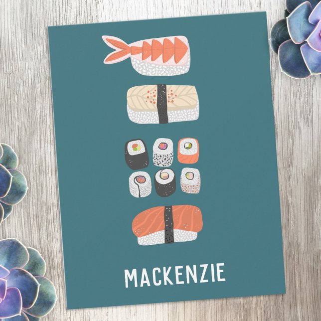 Japanese Sushi Personalized Note Card (Fun Japanese sushi personalized custom name or text notecards)