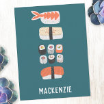 Japanese Sushi Personalized Postcard<br><div class="desc">Japanese food art for those who love to eat sushi,  sashimi,  nigiri and maki rolls.  Original art by Nic Squirrell. Change the name to personalize.</div>
