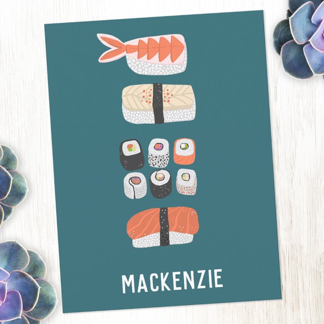 Japanese Sushi Personalized Postcard (Personalized custom name sushi fun postcard)