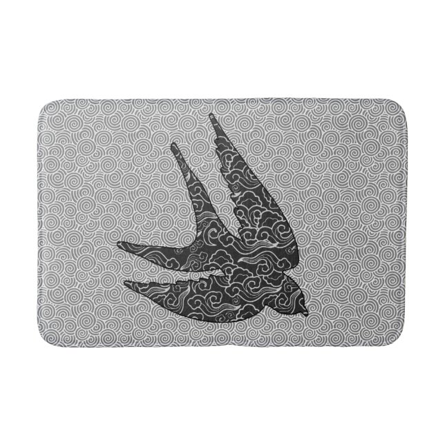 Japanese Swallow in Flight, Charcoal & Light Gray Bathroom Mat (Front)