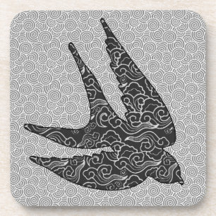 Japanese Swallow in Flight, Charcoal & Light Gray Beverage Coaster