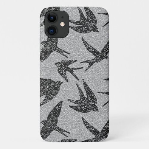 Japanese Swallow in Flight Charcoal  Light Gray iPhone 11 Case