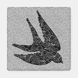 Japanese Swallow in Flight, Charcoal & Light Gray  Coaster Set