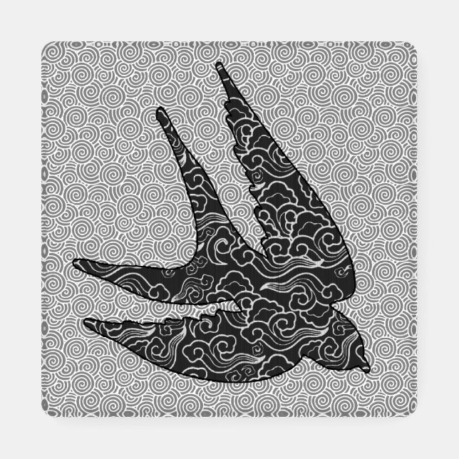 Japanese Swallow in Flight, Charcoal & Light Gray  Coaster Set (Single)