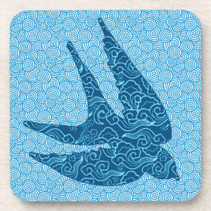 Japanese Swallow in Flight, Cobalt and Pale Blue Beverage Coaster