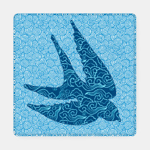 Japanese Swallow in Flight, Cobalt and Pale Blue Coaster Set