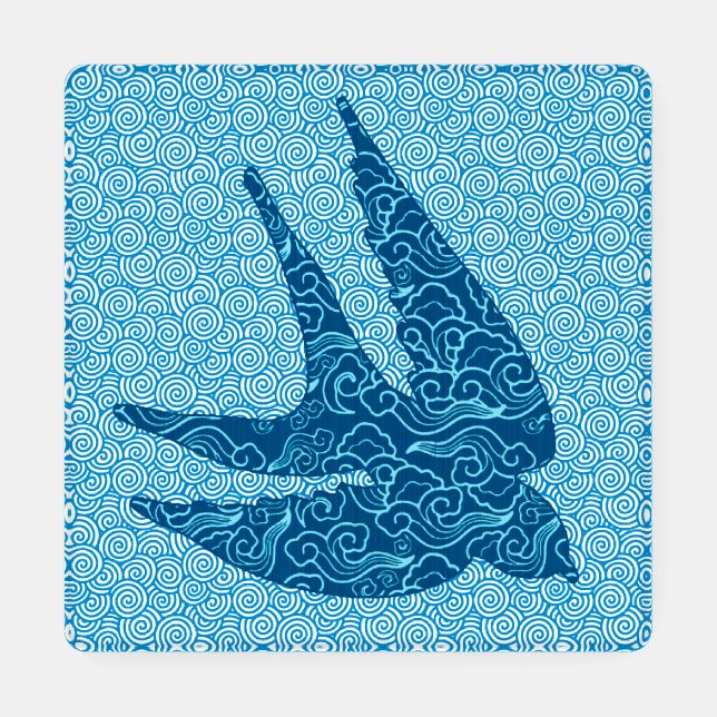 Japanese Swallow in Flight, Cobalt and Pale Blue Coaster Set (Single)