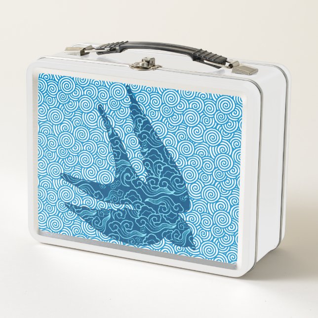 Japanese Swallow in Flight, Cobalt and Pale Blue Metal Lunch Box (Front)