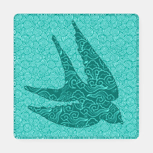 Japanese Swallow in Flight, Turquoise and Aqua Coaster Set