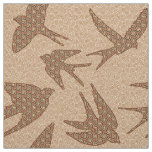 Japanese Swallows in Flight, Brown and Beige Fabric