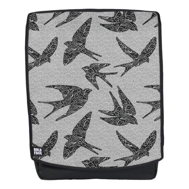 Japanese Swallows in Flight, Charcoal & Light Gray Backpack (Front)