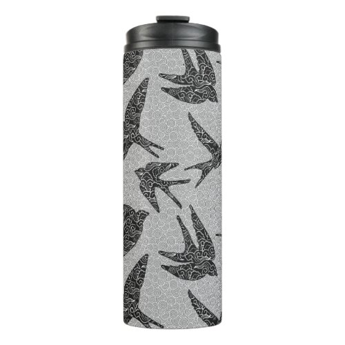 Japanese Swallows in Flight Charcoal  Light Gray Thermal Tumbler