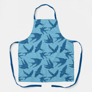 Japanese Swallows in Flight, Cobalt and Pale Blue Apron