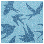 Japanese Swallows in Flight, Cobalt and Pale Blue Fabric