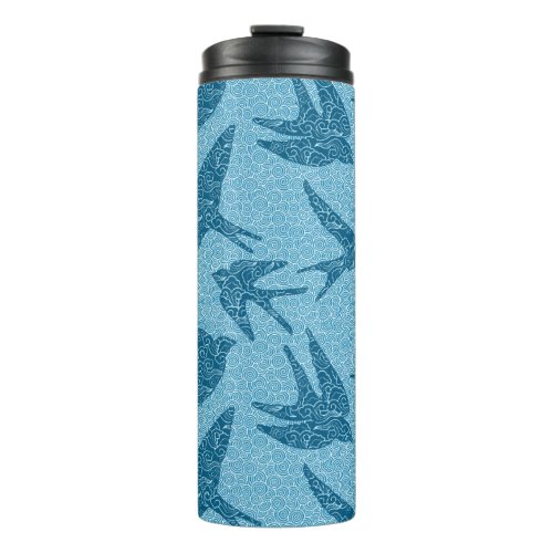 Japanese Swallows in Flight Cobalt and Pale Blue Thermal Tumbler