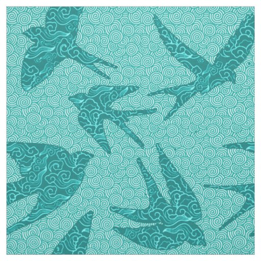 Japanese Swallows in Flight, Turquoise and Aqua Fabric