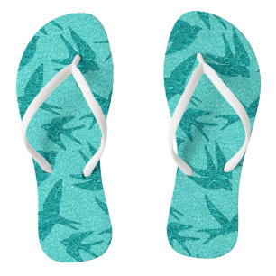 Japanese Swallows in Flight, Turquoise and Aqua Flip Flops