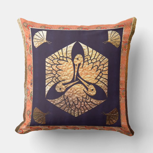 Japanese Swan Traditional Motif Throw Pillow (Front)