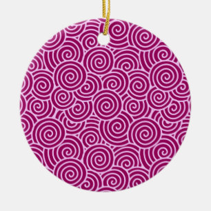 Japanese swirl pattern - burgundy and pale pink ceramic ornament