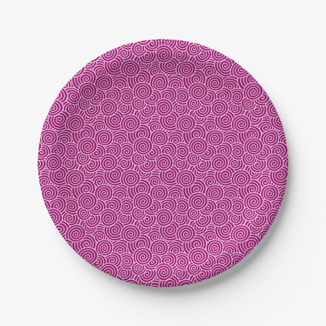 Japanese swirl pattern - burgundy and pale pink paper plates (Front)