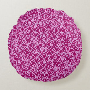 Japanese swirl pattern - burgundy and pale pink round pillow