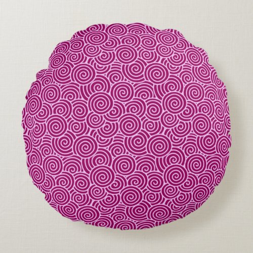 Japanese swirl pattern _ burgundy and pale pink round pillow