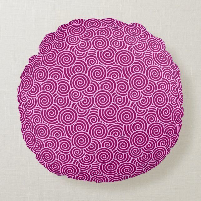 Japanese swirl pattern - burgundy and pale pink round pillow (Front)