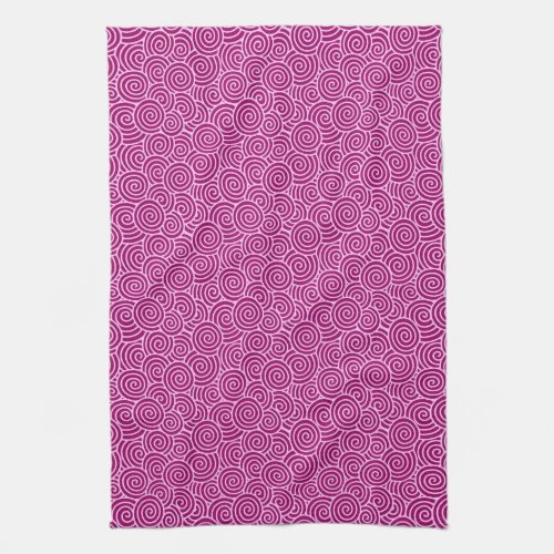 Japanese swirl pattern _ burgundy and pale pink towel