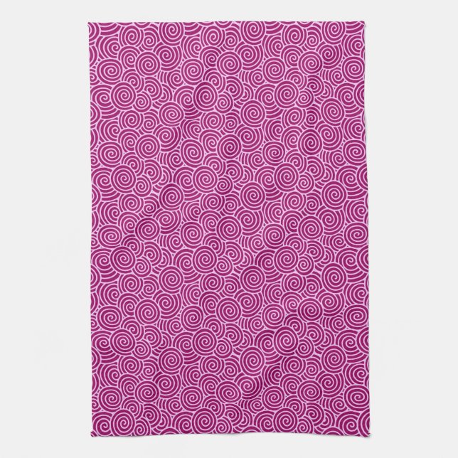 Japanese swirl pattern - burgundy and pale pink towel (Vertical)