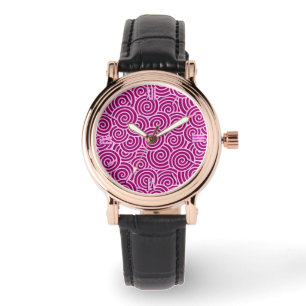 Japanese swirl pattern - burgundy and pale pink watch