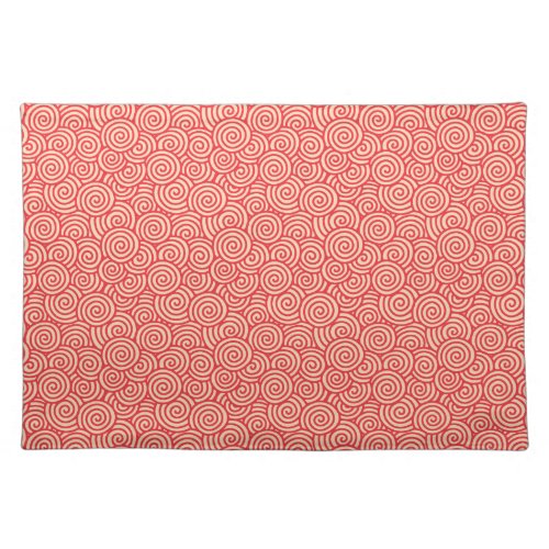 Japanese swirl pattern _ coral orange cloth placemat