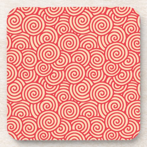 Japanese swirl pattern _ coral orange coaster