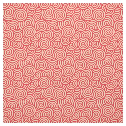 Japanese swirl pattern - coral orange fabric
