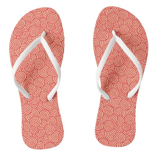 Japanese swirl pattern _ coral orange flip flops