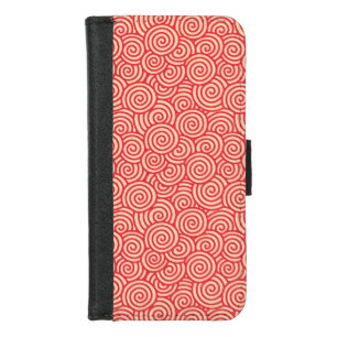 Japanese swirl pattern - coral orange iPhone 8/7 wallet case