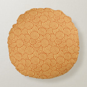 Japanese swirl pattern - coral orange round pillow