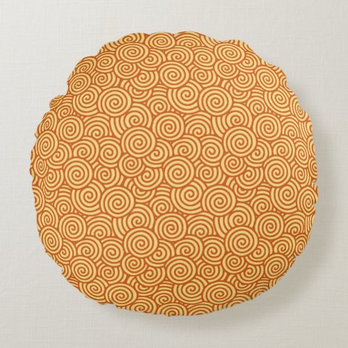 Japanese swirl pattern _ coral orange round pillow