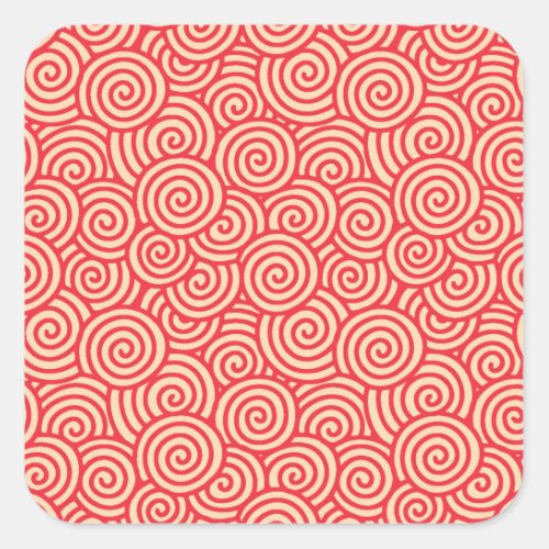 Japanese swirl pattern _ coral orange square sticker