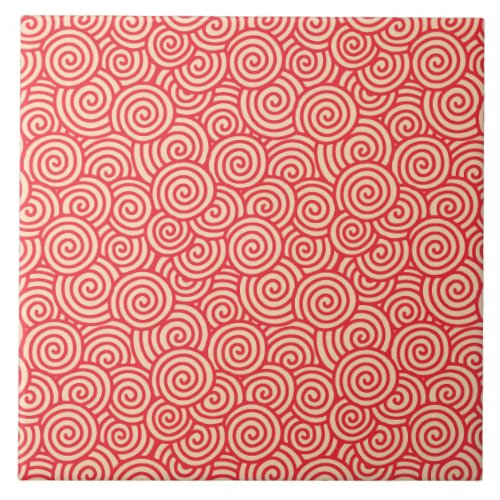 Japanese swirl pattern _ coral orange tile