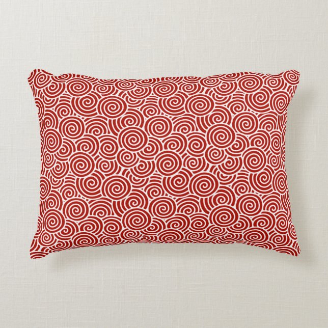 Japanese swirl pattern - deep red and white decorative pillow (Front)