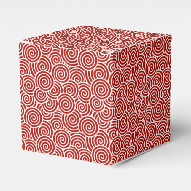 Japanese swirl pattern - deep red and white favor boxes (Front Side)