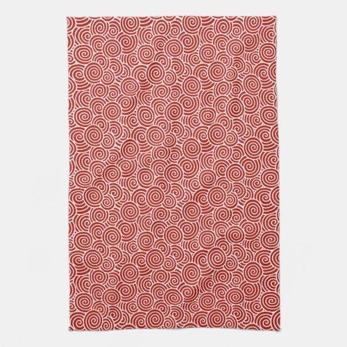 Japanese swirl pattern _ deep red and white kitchen towel