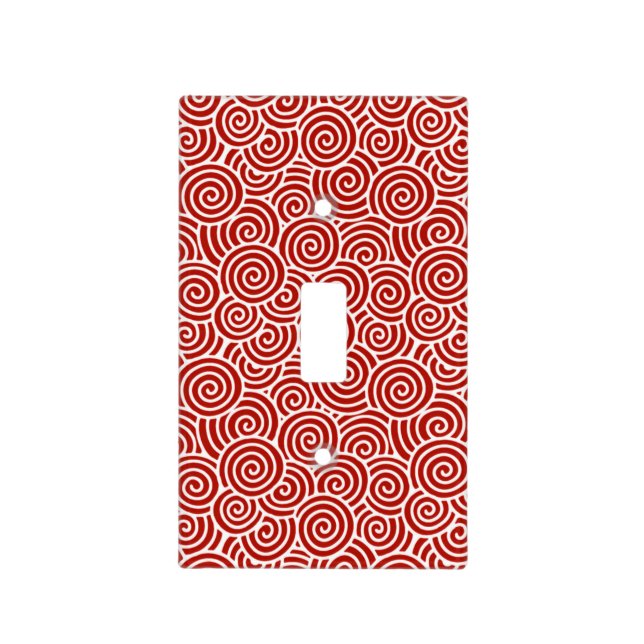 Japanese swirl pattern - deep red and white light switch cover (Front)