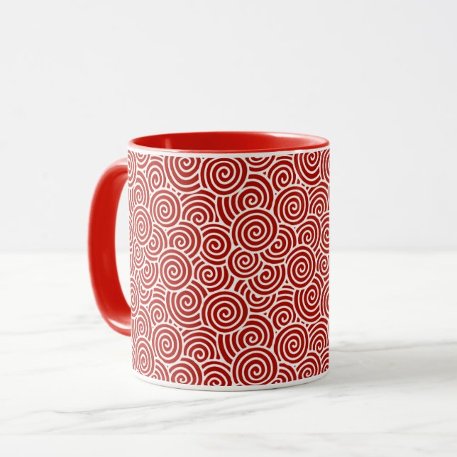 Japanese swirl pattern - deep red and white mug (Front Left)