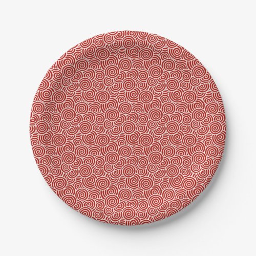 Japanese swirl pattern _ deep red and white paper plates