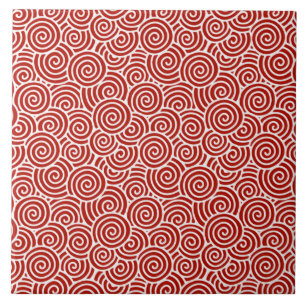 Japanese swirl pattern - deep red and white tile